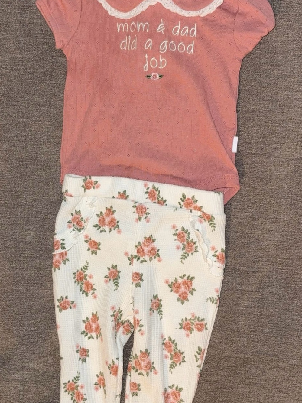 Baby Girl Pink Floral Ruffle Collared Set Size 6-9 Months Embroidered